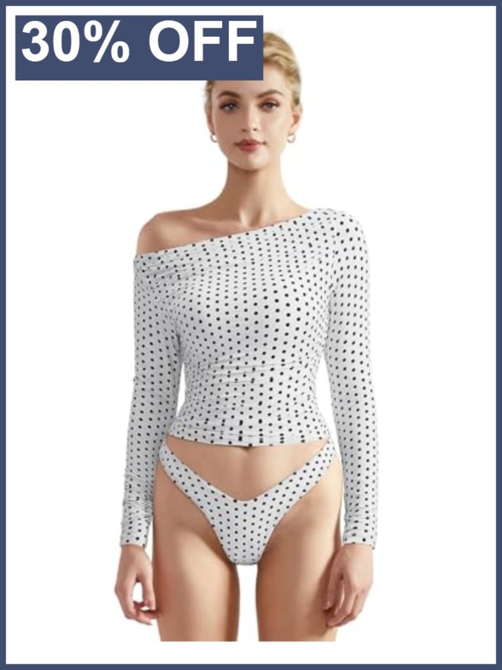 Double Lined Off Shoulder Long Sleeve Fitted Crop Top
